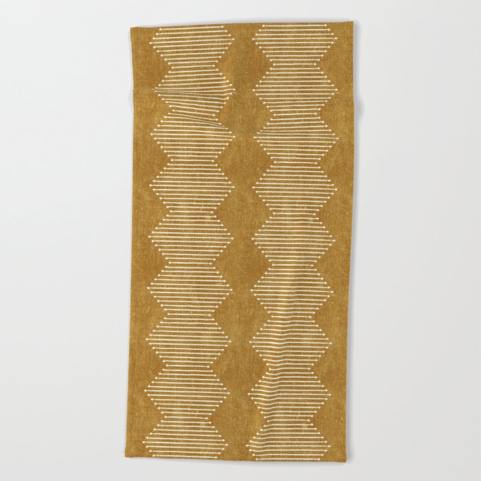 mudcloth diamonds - mustard Beach Towel