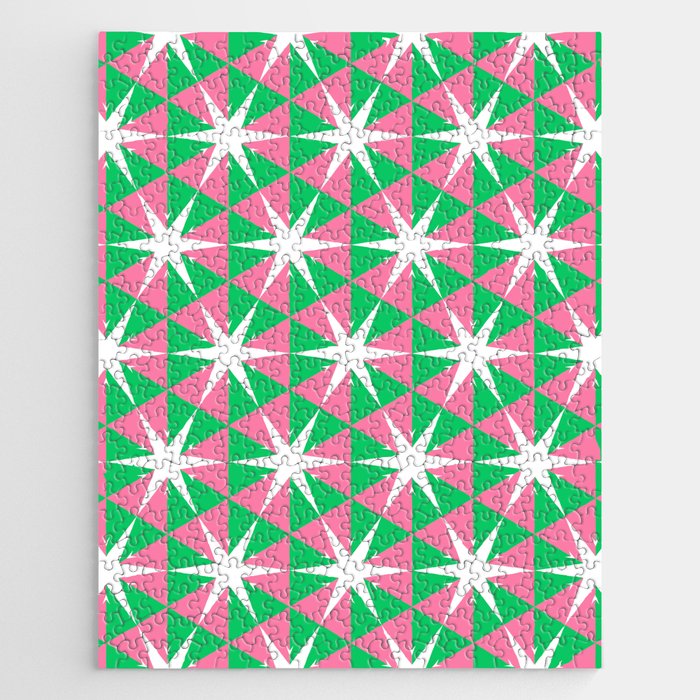 Starry Delight in Pink and Green Jigsaw Puzzle