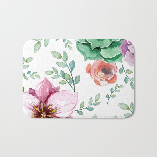 FLOWERS WATERCOLOR Bath Mat
