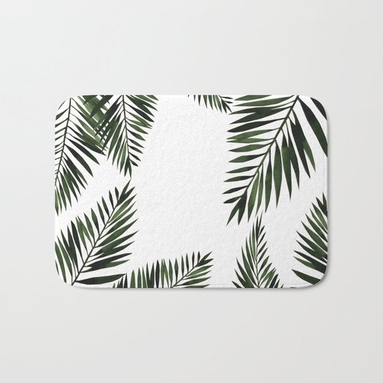 Watercolor tropical palm leaves Bath Mat