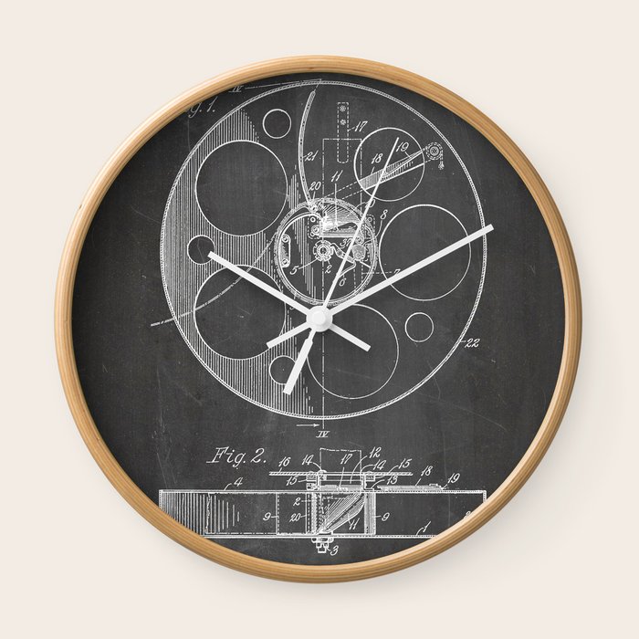 Film Reel Patent Classic Cinema Art Black Chalkboard Wall Clock By Patentpress Society6