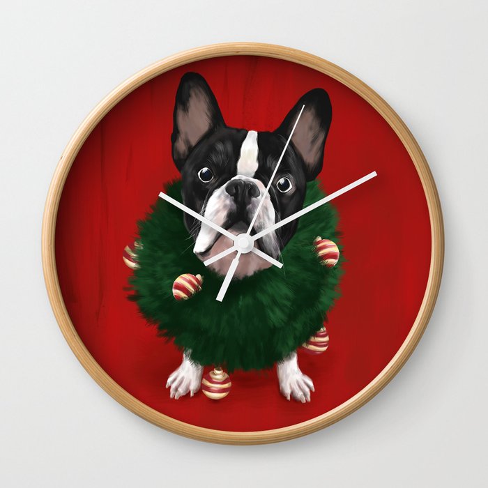 Christmas Bulldog Wall Clock