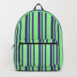 [ Thumbnail: Dark Slate Blue & Green Colored Lines Pattern Backpack ]