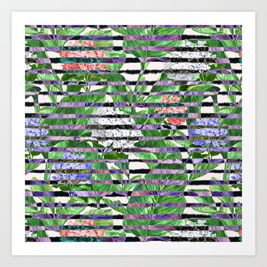Stripes with Flowers Art Print