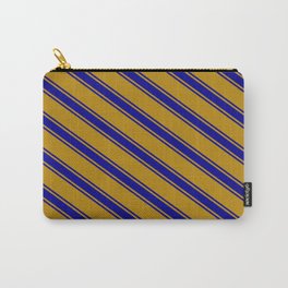 [ Thumbnail: Dark Goldenrod and Dark Blue Colored Stripes/Lines Pattern Carry-All Pouch ]