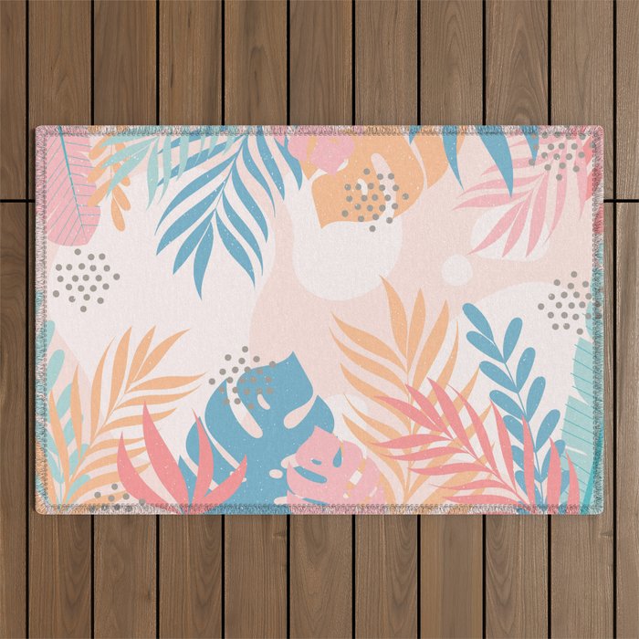 Pastel Tropical Floral  Outdoor Rug