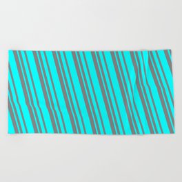[ Thumbnail: Grey and Aqua Colored Lined/Striped Pattern Beach Towel ]