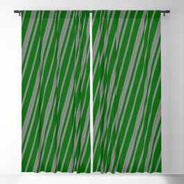 [ Thumbnail: Gray and Dark Green Colored Lined Pattern Blackout Curtain ]