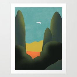 Paperplane whimsical landscape Art Print