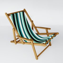 [ Thumbnail: Aquamarine, Black, Teal, and Mint Cream Colored Lined Pattern Sling Chair ]