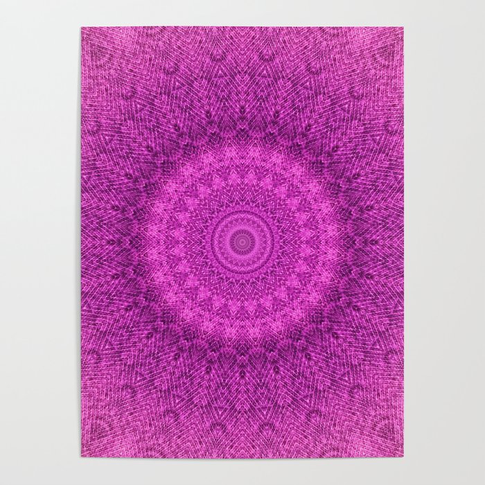 Sunflower Peacock Feather Bohemian Pattern \\ Aesthetic Vintage \\  Bright Fuchsia Pink Color Scheme Poster