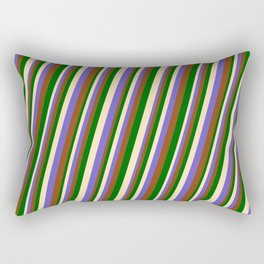 [ Thumbnail: Beige, Slate Blue, Brown, and Dark Green Colored Lines/Stripes Pattern Rectangular Pillow ]