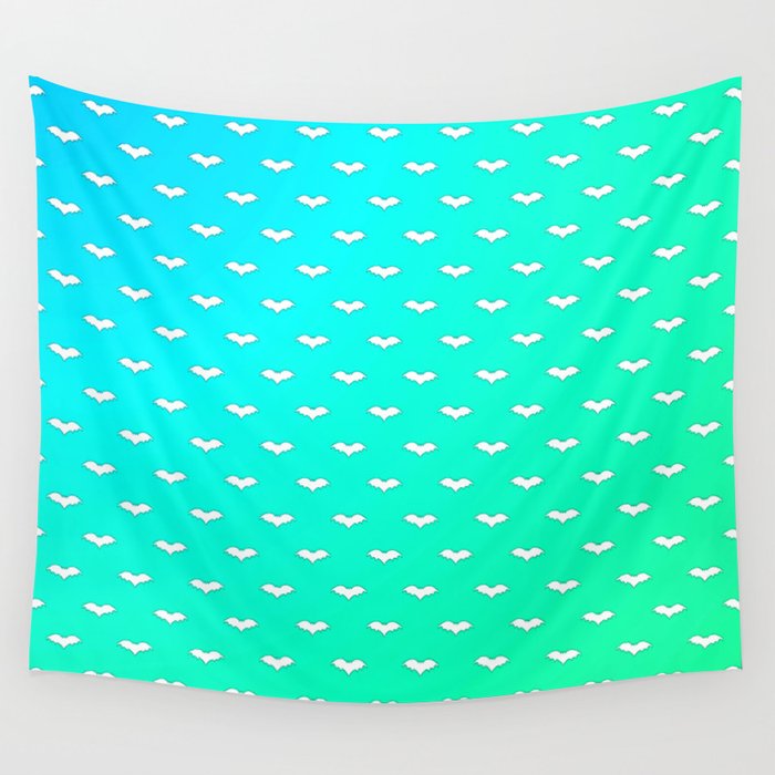 White Tiny Bats Teal Wall Tapestry