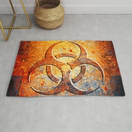Biohazard Symbol on Rusted Riveted Background Print Area & Throw Rug