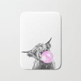 Bubble Gum Highland Cow Black and White Bath Mat