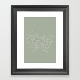 Boho Sage Green, Decor, Line Art, Botanical Leaves Framed Art Print