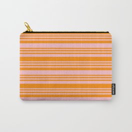 [ Thumbnail: Pink & Dark Orange Colored Lined Pattern Carry-All Pouch ]
