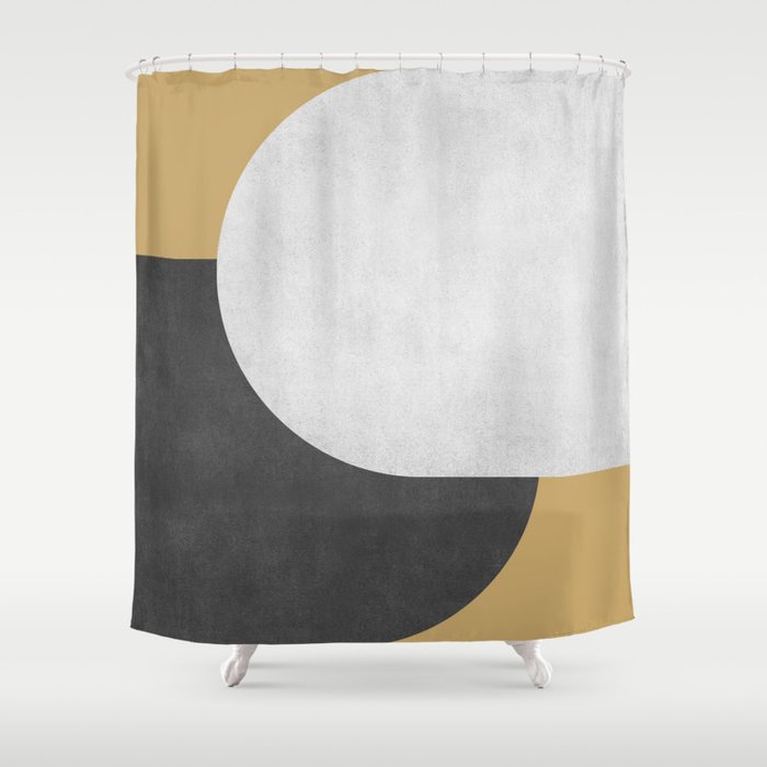 Halfmoon Colorblock - Black White on Gold Shower Curtain
