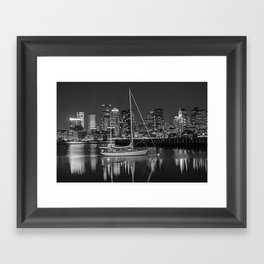 The Boston Skyline From East Boston Sailboat Boston MA Black and White Framed Art Print