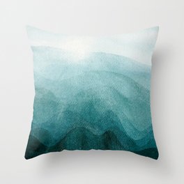 Sunrise in the mountains, dawn, teal, abstract watercolor Throw Pillow