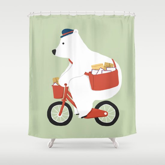 Polar bear postal express Shower Curtain