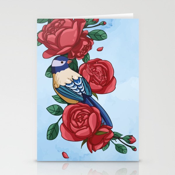 Rose bird art Stationery Cards