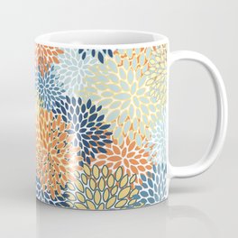 Modern, Floral Prints, Orange, Blue, Yellow Mug