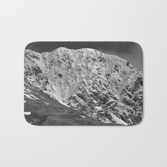 Fresh Snow in Portage Valley, Alaska - B & W Bath Mat