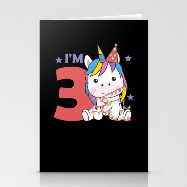 Unicorn For The Third Birthday Children 3 Years Stationery Cards