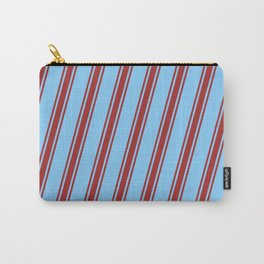 [ Thumbnail: Light Sky Blue & Brown Colored Striped/Lined Pattern Carry-All Pouch ]