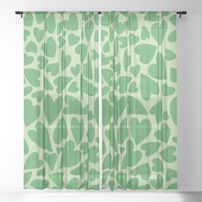 Forest Green Warped Hearts Sheer Curtain