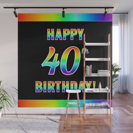 [ Thumbnail: Fun, Colorful, Rainbow Spectrum “HAPPY 40th BIRTHDAY!” Wall Mural ]