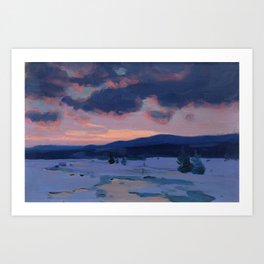 Clarence Gagnon - Crépuscule d'hiver - Winter Twilight, Baie St. Paul - Canadian Oil Painting Art Print