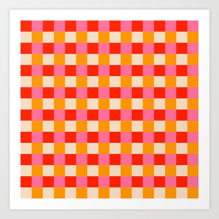 Gingham Abstract Retro 70s Checkered Pattern Art Print