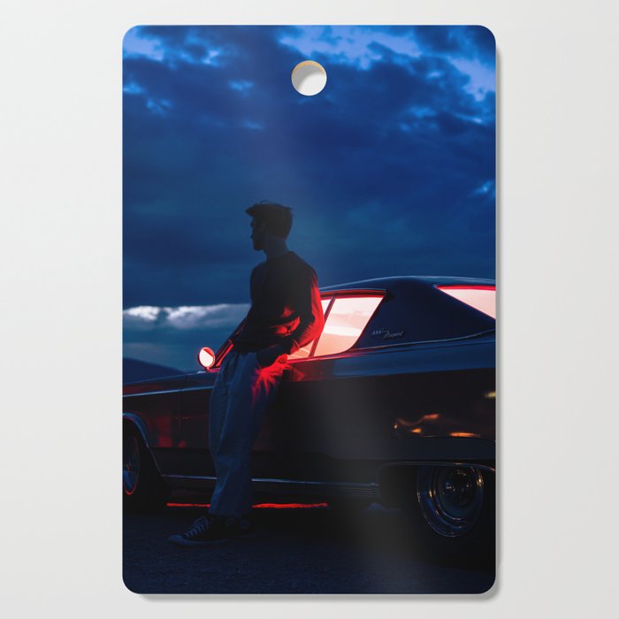 Vintage American Muscle Car street race showdown at sunset color photograph / photography poster posters Cutting Board