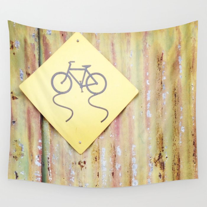 Yellow Bike Sign Wall Tapestry