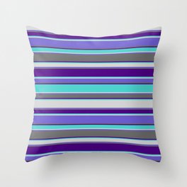 [ Thumbnail: Eye-catching Indigo, Turquoise, Light Gray, Slate Blue, and Dim Grey Colored Striped Pattern Throw Pillow ]