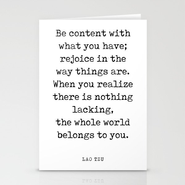 Be content with what you have - Lao Tzu Quote - Literature - Typewriter Print Stationery Cards
