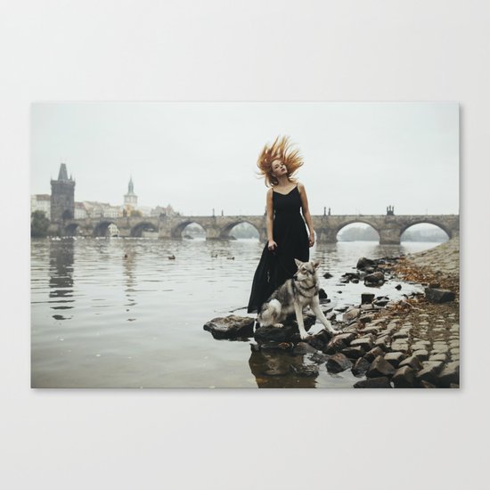 Girl and a wolf Canvas Print