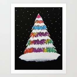 rainbow Christmas tree with snow Art Print