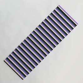 [ Thumbnail: Purple, Dark Slate Gray, Black & Beige Colored Lined/Striped Pattern Yoga Mat ]