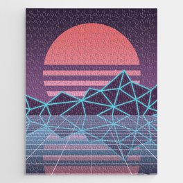 Cyberpunk Mountain Sunset Art Jigsaw Puzzle