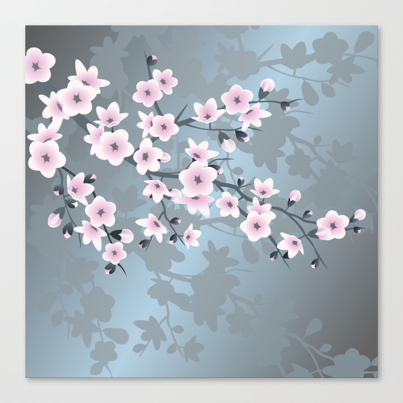 Dusky Pink Grayish Blue Cherry Blossom Canvas Print By Ninabaydur