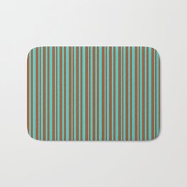 [ Thumbnail: Sienna & Turquoise Colored Striped/Lined Pattern Bath Mat ]