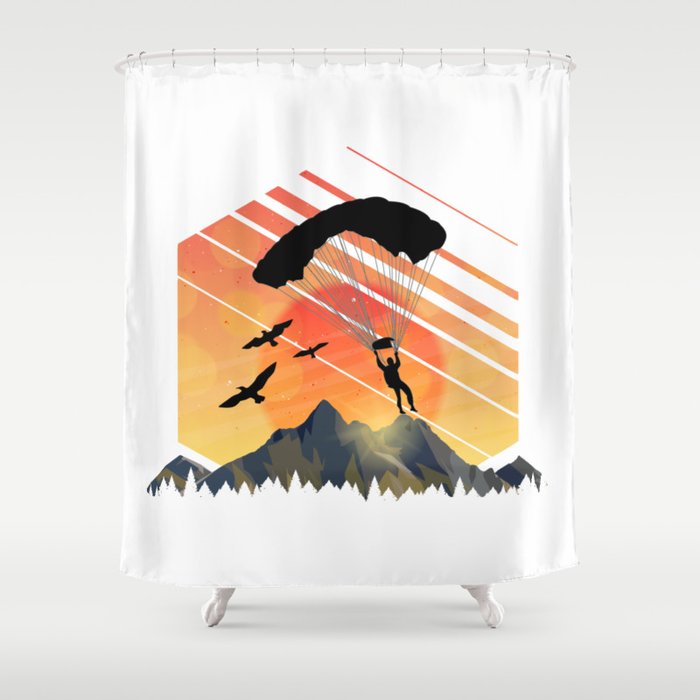 Vintage TEE Sun Sunset Clothing Parachute Shower Curtain
