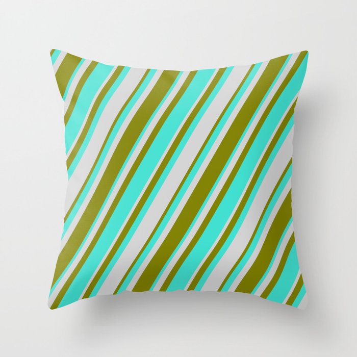 Turquoise, Light Grey & Green Colored Lines/Stripes Pattern Throw Pillow