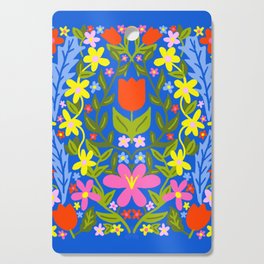 Modern Folk Art Flowers Blue Cutting Board