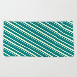 [ Thumbnail: Teal & Light Yellow Colored Striped Pattern Beach Towel ]