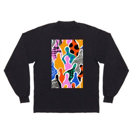 Colorful diverse people collage art pattern Long Sleeve T-shirt