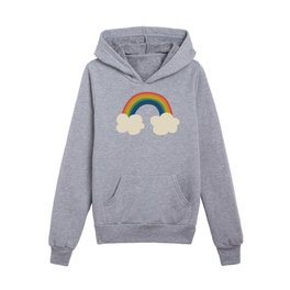 Rainbow and Clouds Pattern on Navy Blue Kids Pullover Hoodies